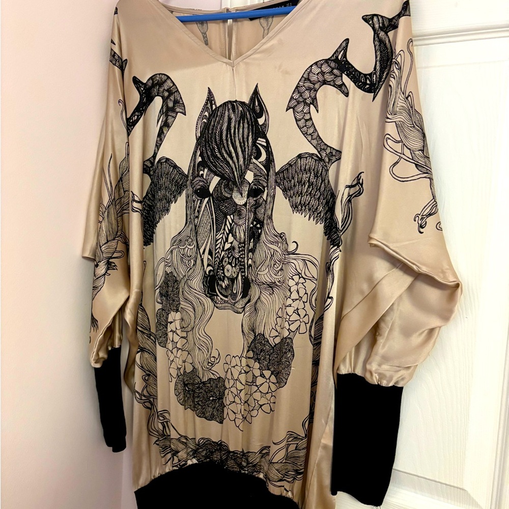 Zara silk blouse gold colour zerbra animal print medium long sleeves